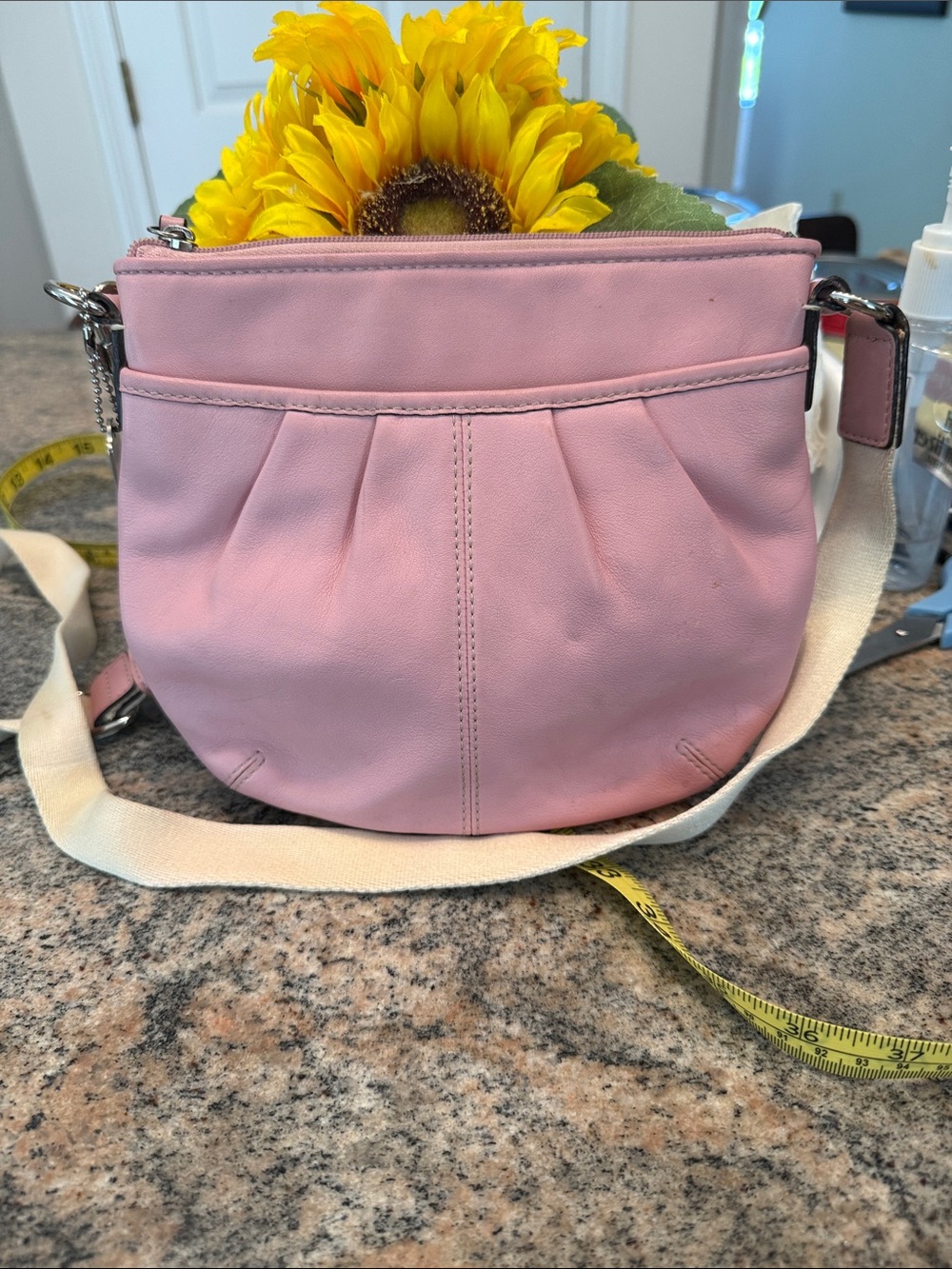 Coach Pink Leather Pleated Crossbody with Canvas Strap